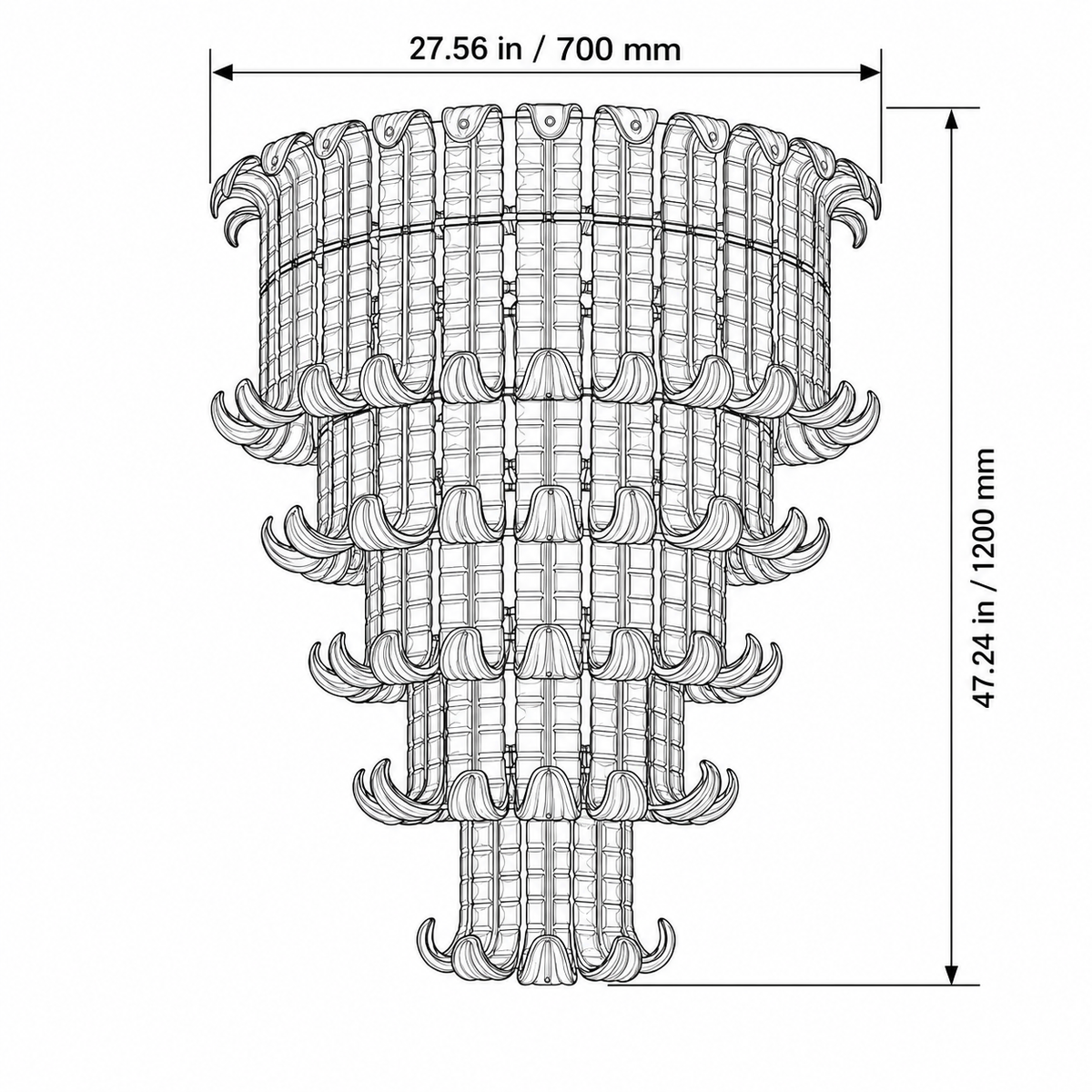 Celestine dimensions: diameter 700 mm and height 1200 mm