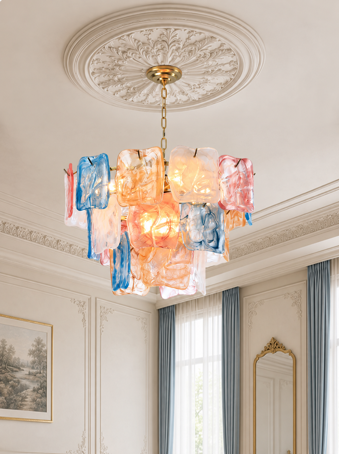 Celestine multicolor Murano-style glass chandelier in Gold, 6 lights