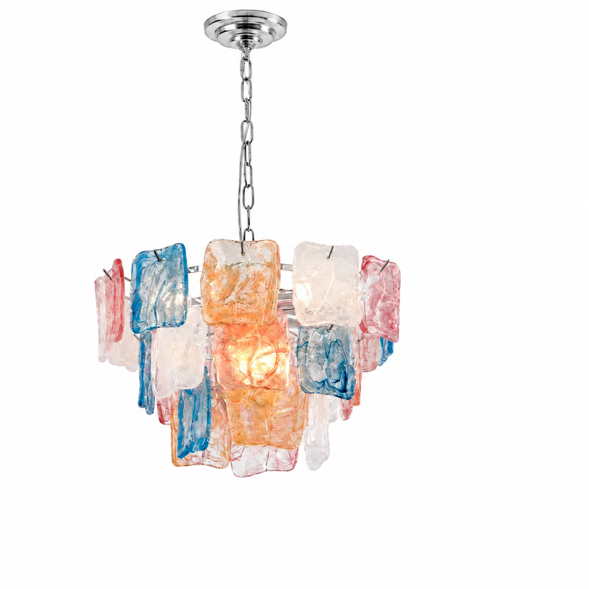 Celestine multicolor glass chandelier, Silver finish, 6 lights, 500 mm diameter, white background