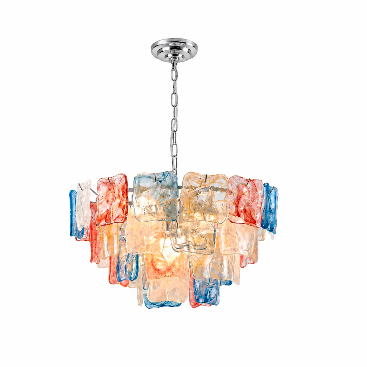 Celestine multicolor glass chandelier, Silver finish, 9 lights, 600 mm diameter, white background