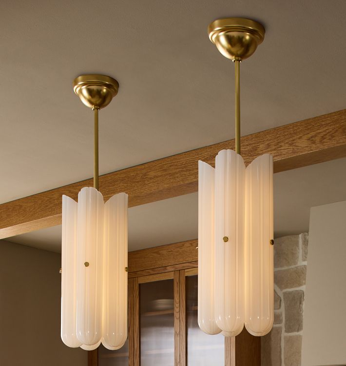 Fluted White Glass Pendant Light — lifestyle view 1 with fluted white glass and plated metal accents