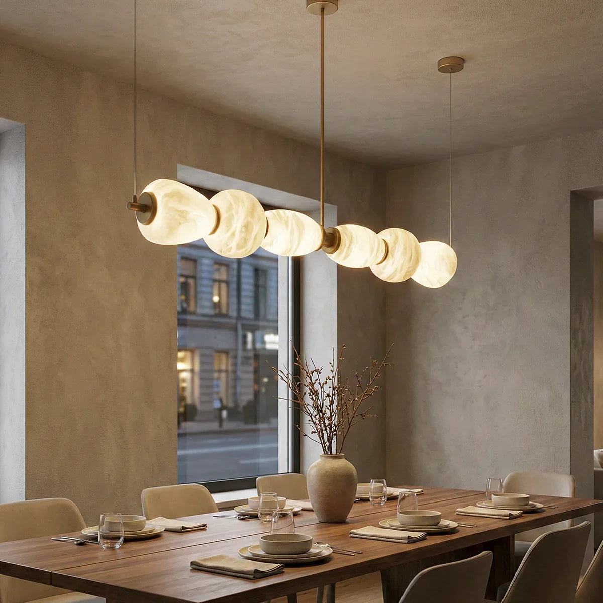 Alabaster Pebble Linear Chandelier