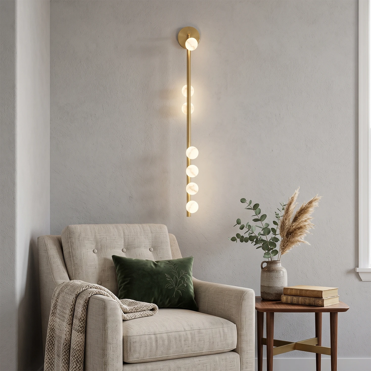 Alabaster Orb Asteria Brass Wall Sconce