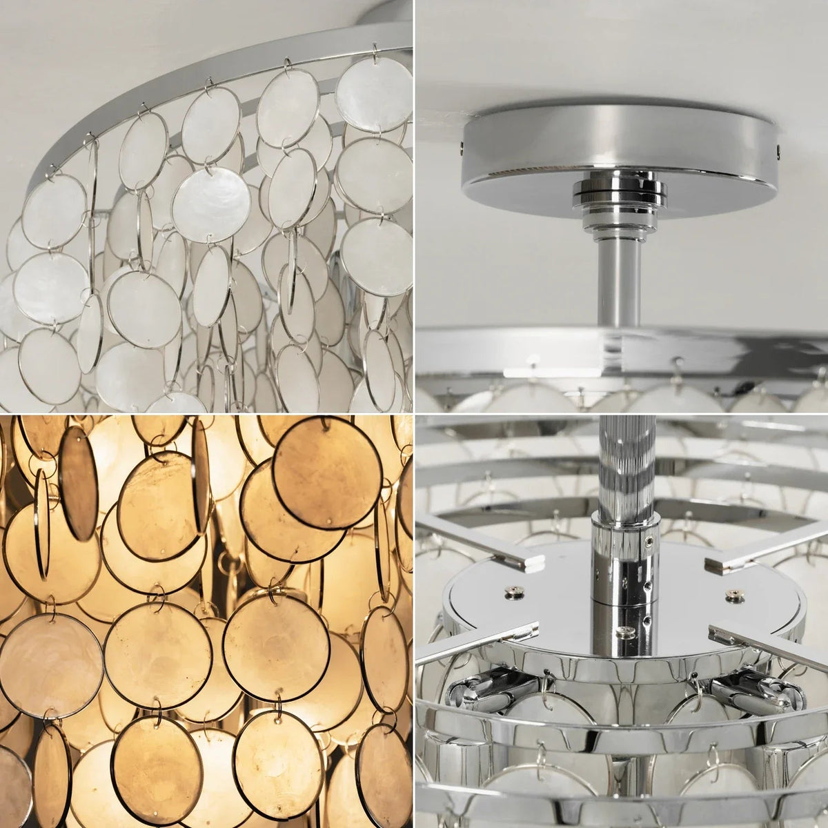 Chrome Natural Capiz Shell Disc Ceiling Light