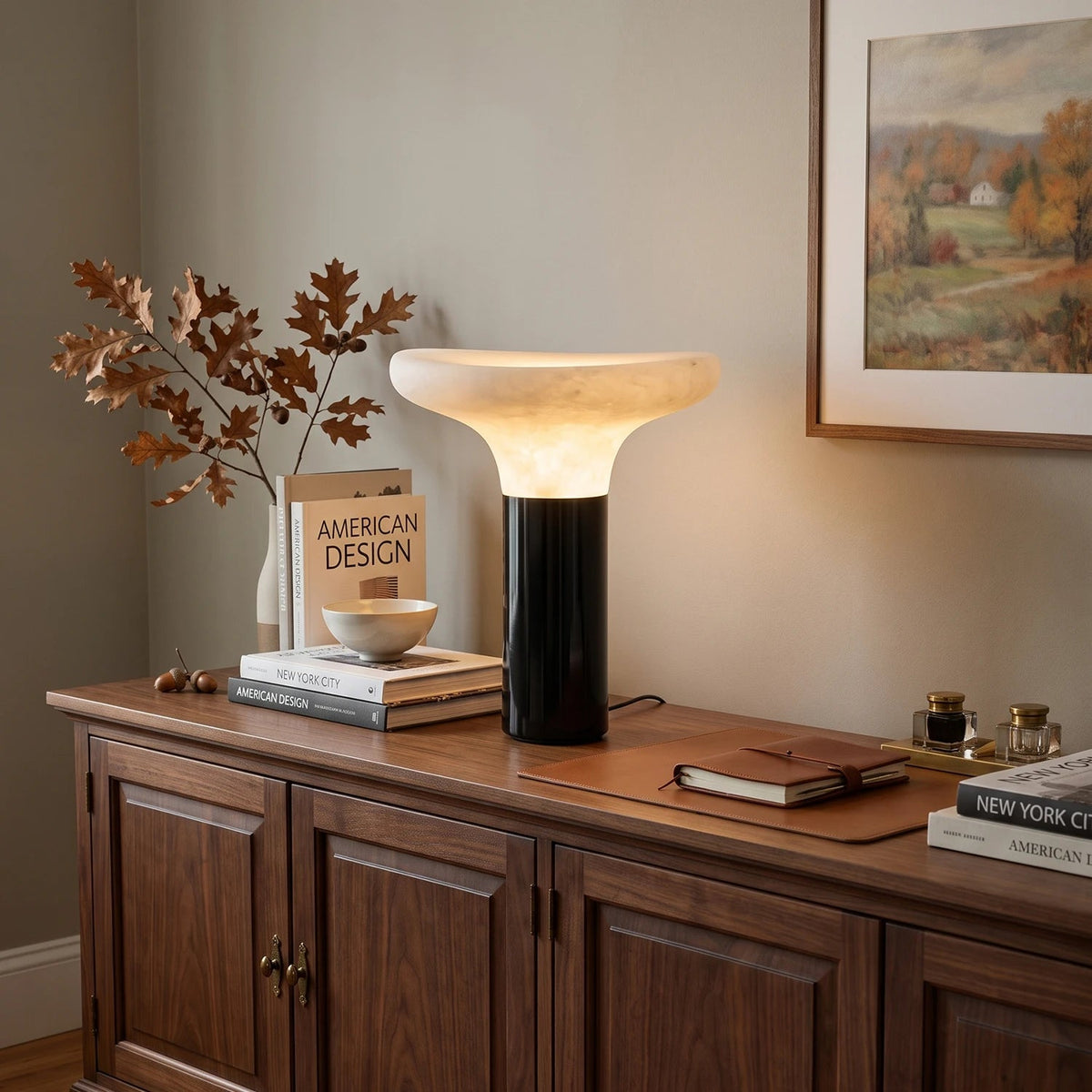 Mushroom Cap Alabaster Table Lamp