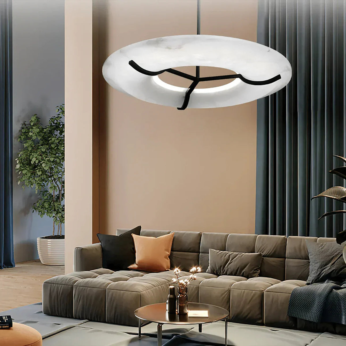 Round Carve Alabaster Pendant Light