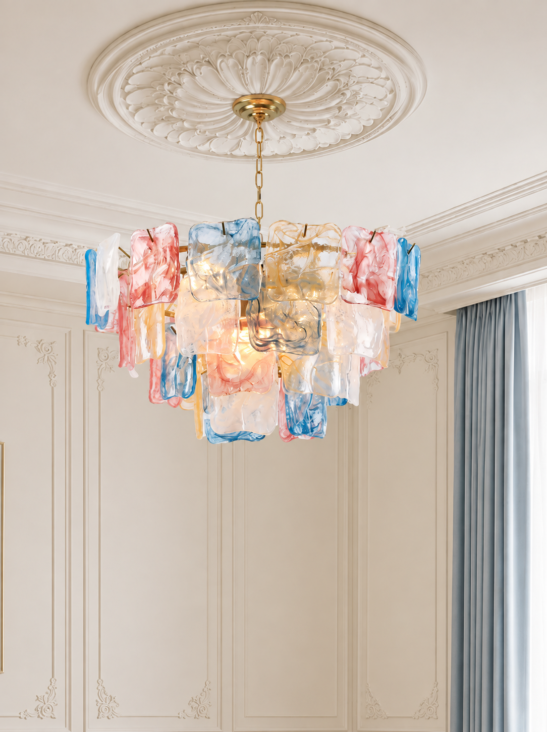 Celestine multicolor Murano-style glass chandelier in Gold, 9 lights