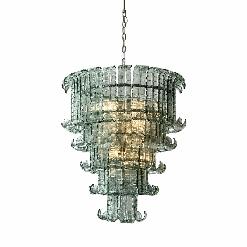 Celestine Five-Tier Aqua-Gray Glass Chandelier