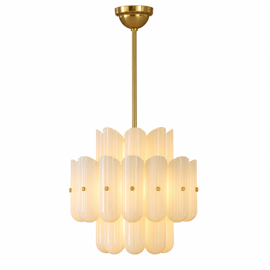 Fluted White Glass Round Chandelier — small model on white background