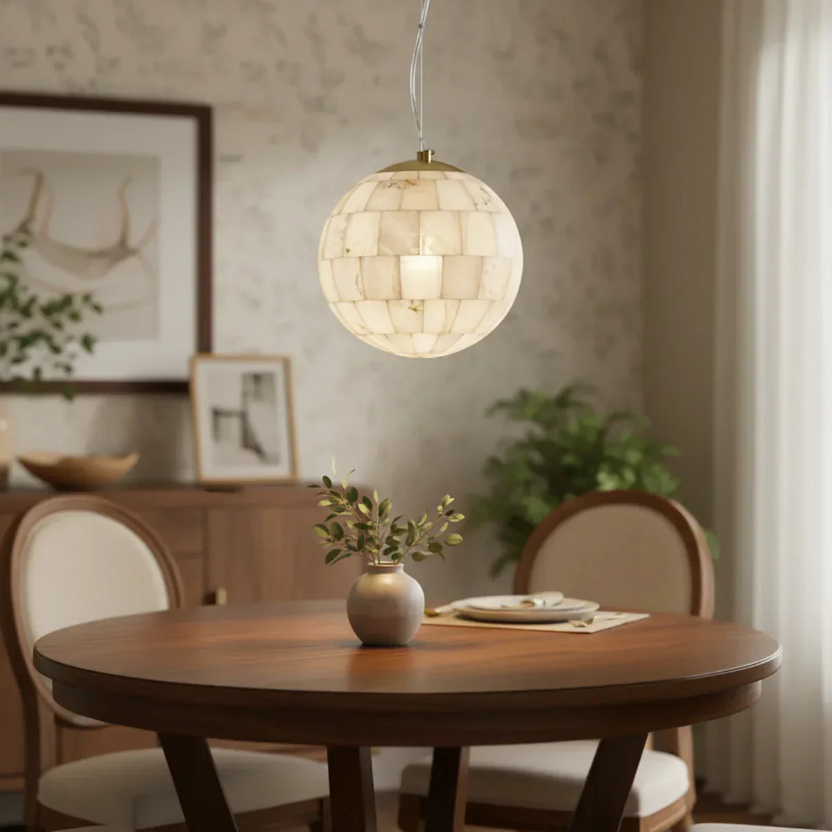 Alabaster Ball Pendant Light
