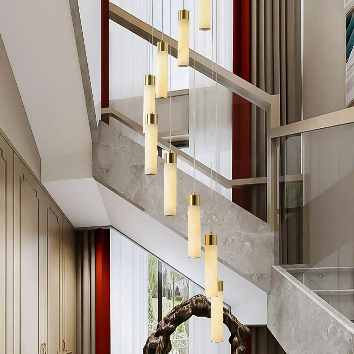 Alabaster Celestial Brass Cascade Chandelier