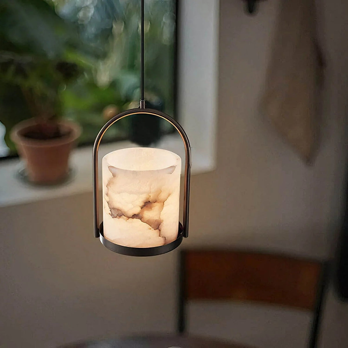 Alabaster Cylinder Pendant Light
