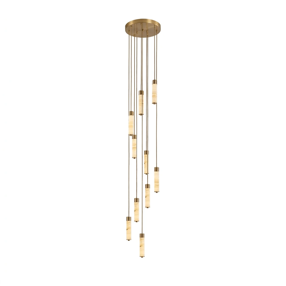 Alabaster Column Spiral Brass Chandelier