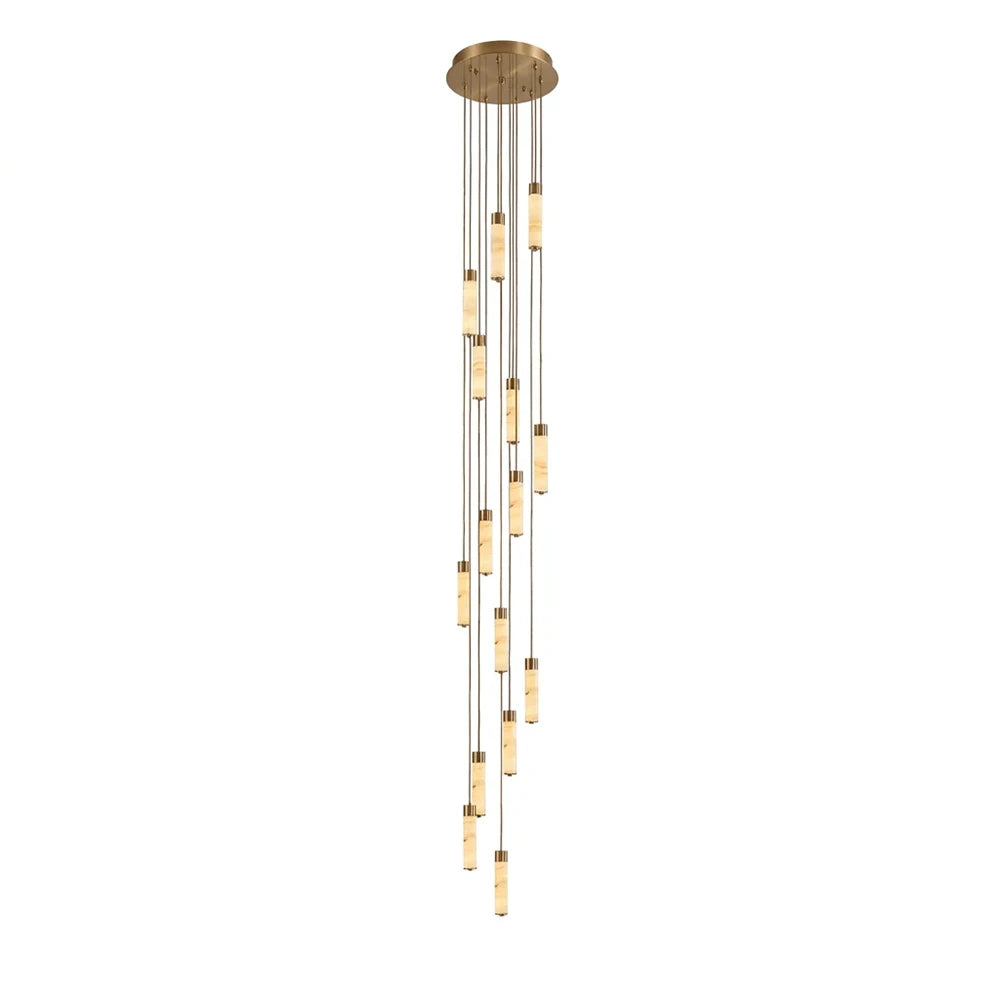 Alabaster Column Spiral Brass Chandelier
