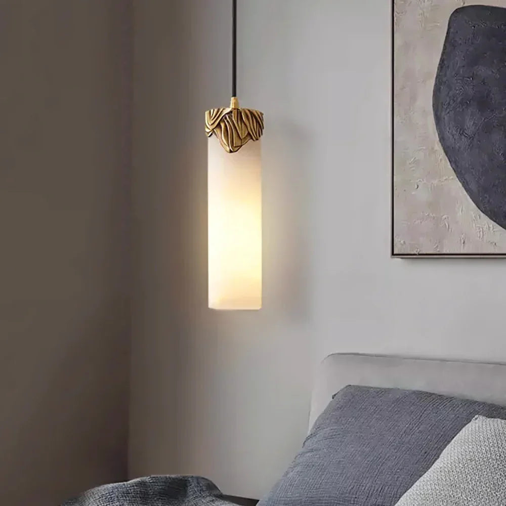 Alabaster Cylindrical Dansani Lyra Pendant Light