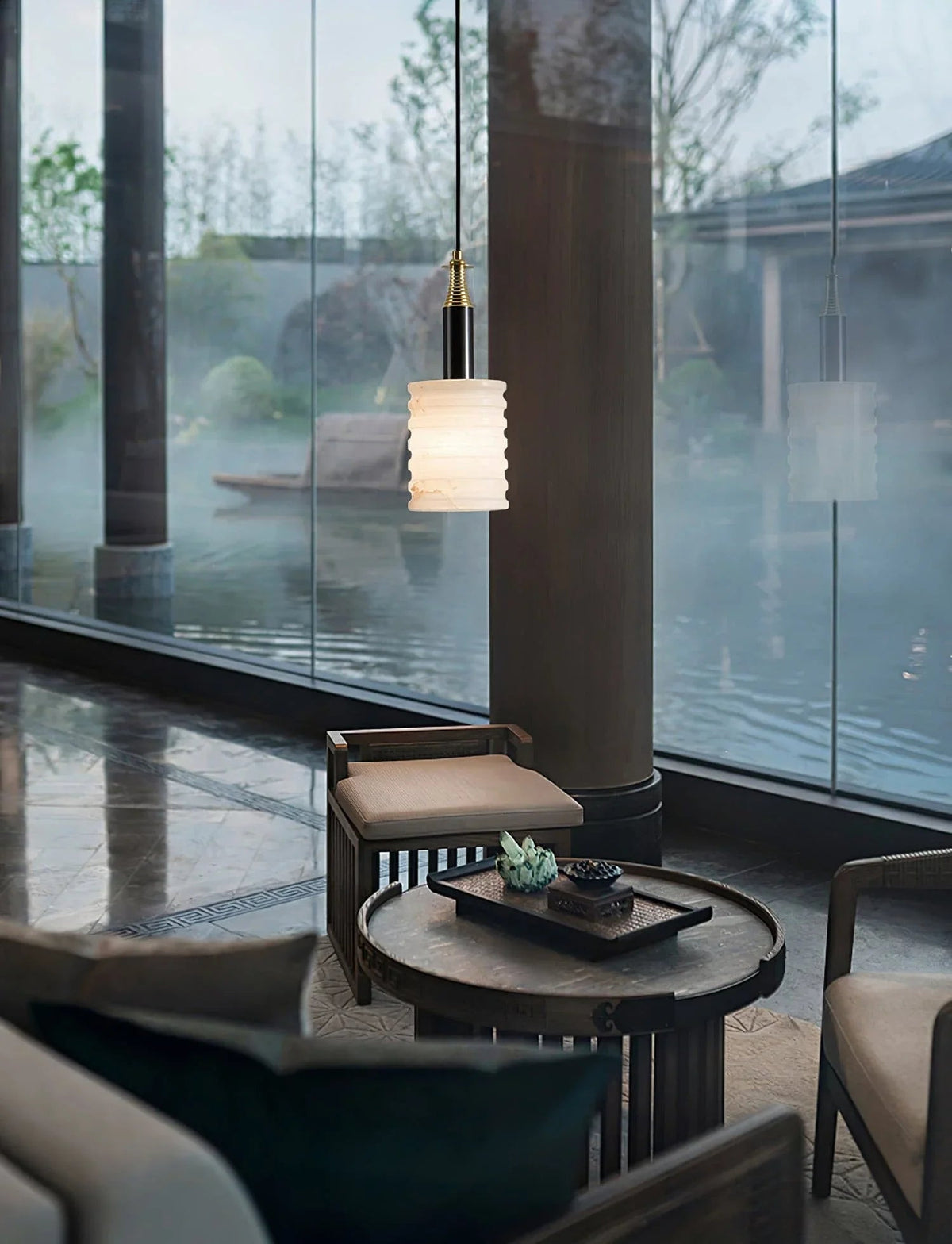 Alabaster Cylindrical Thread Pendant Light