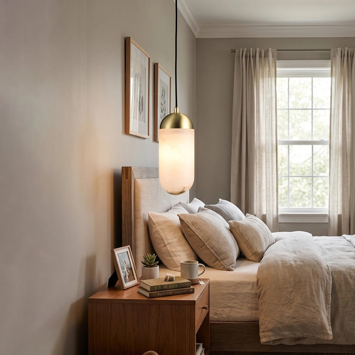 Alabaster Moonshade Copper Pendant Lamp