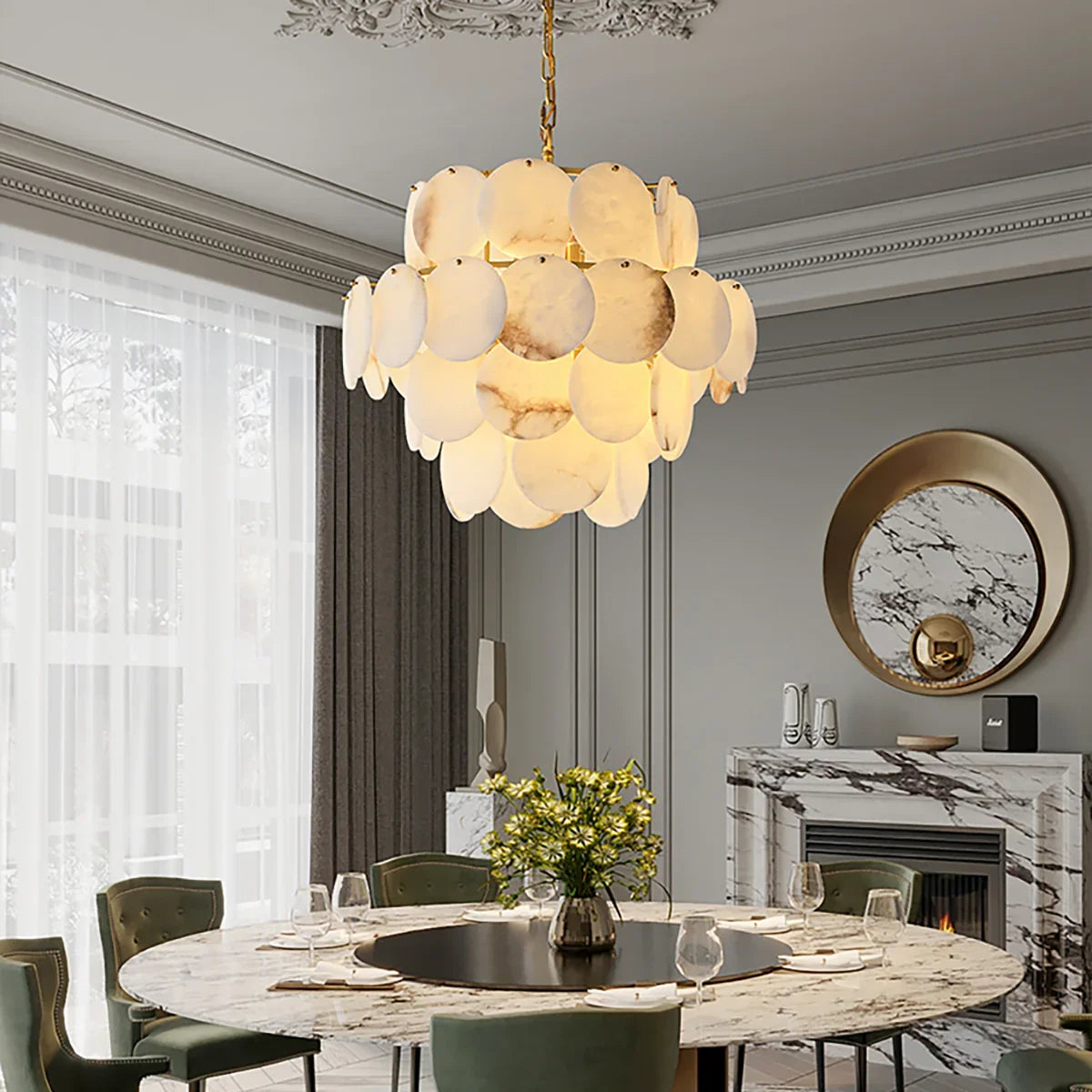 Alabaster Multi-Layer Brass Chandelier