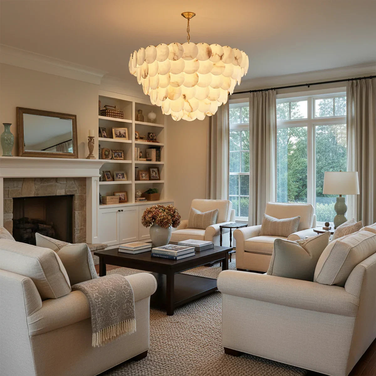 Alabaster Multi-Layer Brass Chandelier