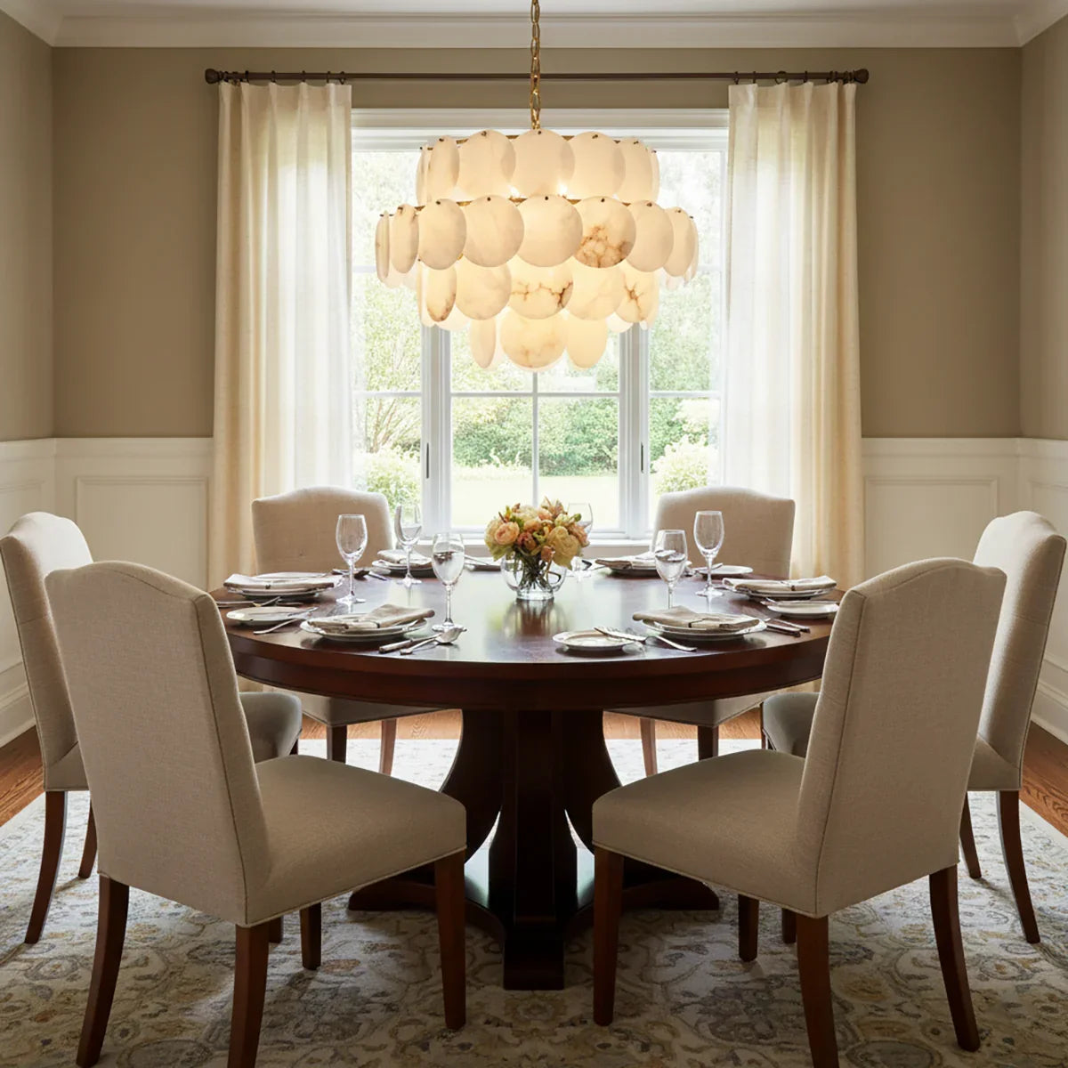 Alabaster Multi-Layer Brass Chandelier