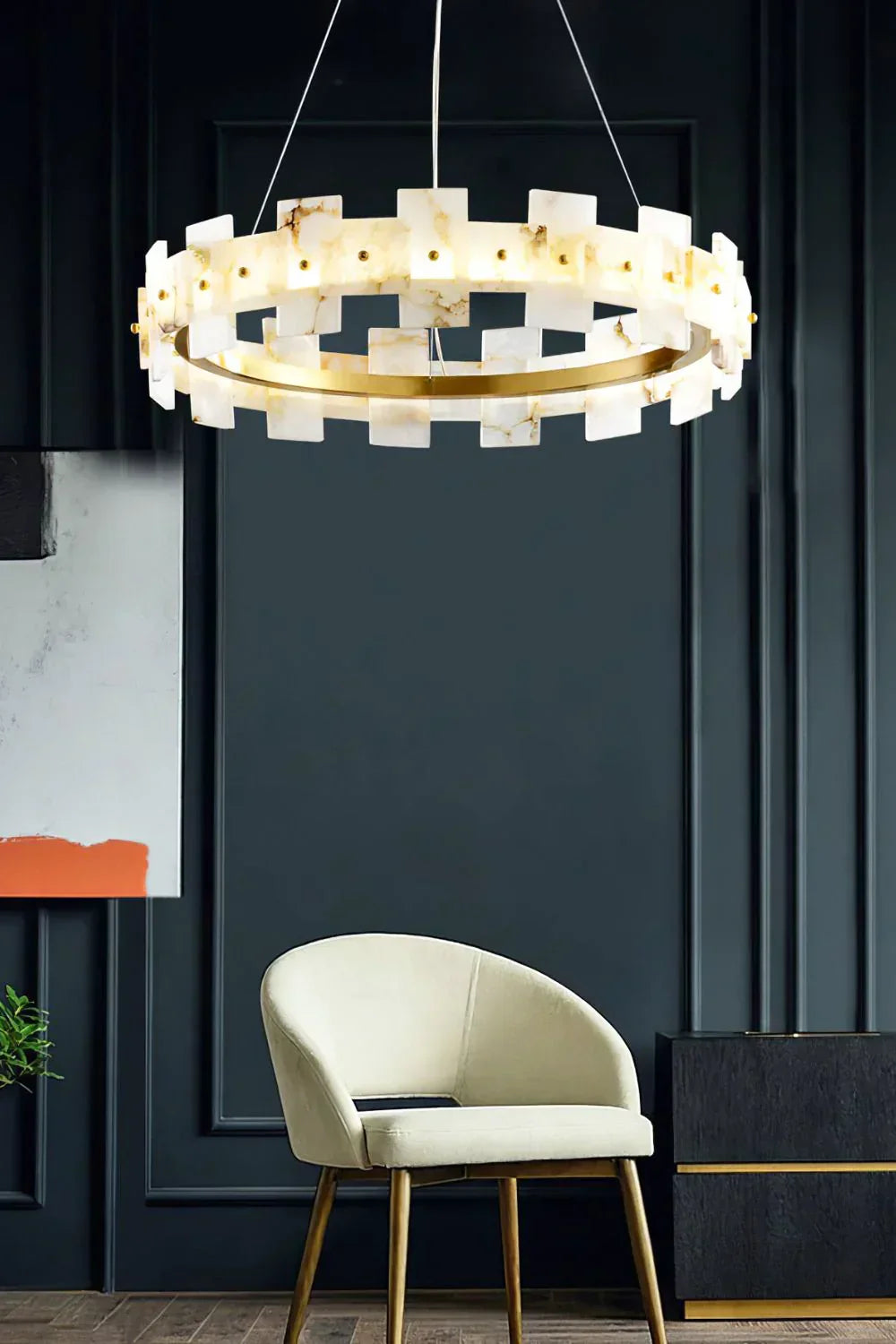 Alabaster Rectangle Annular Chandelier