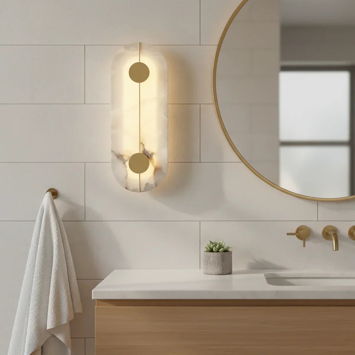 Artistic Brass Alabaster Wall Lamp
