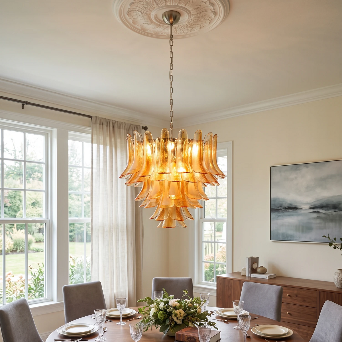 Camellia Glass Petal Chandelier
