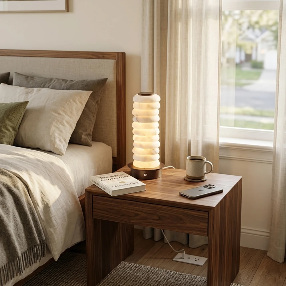 Cylinder Calla Alabaster Stacking Table Lamp