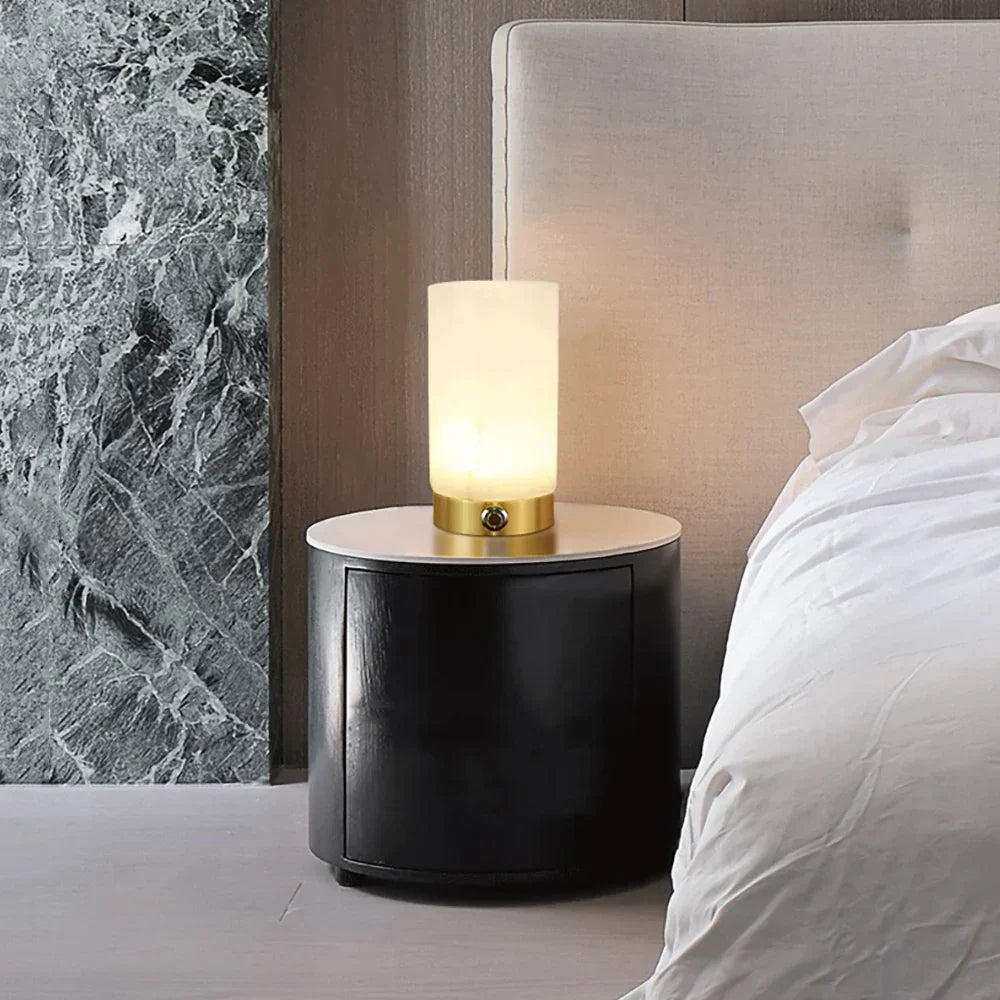 Cylindrical Totem Alabaster Table Lamp