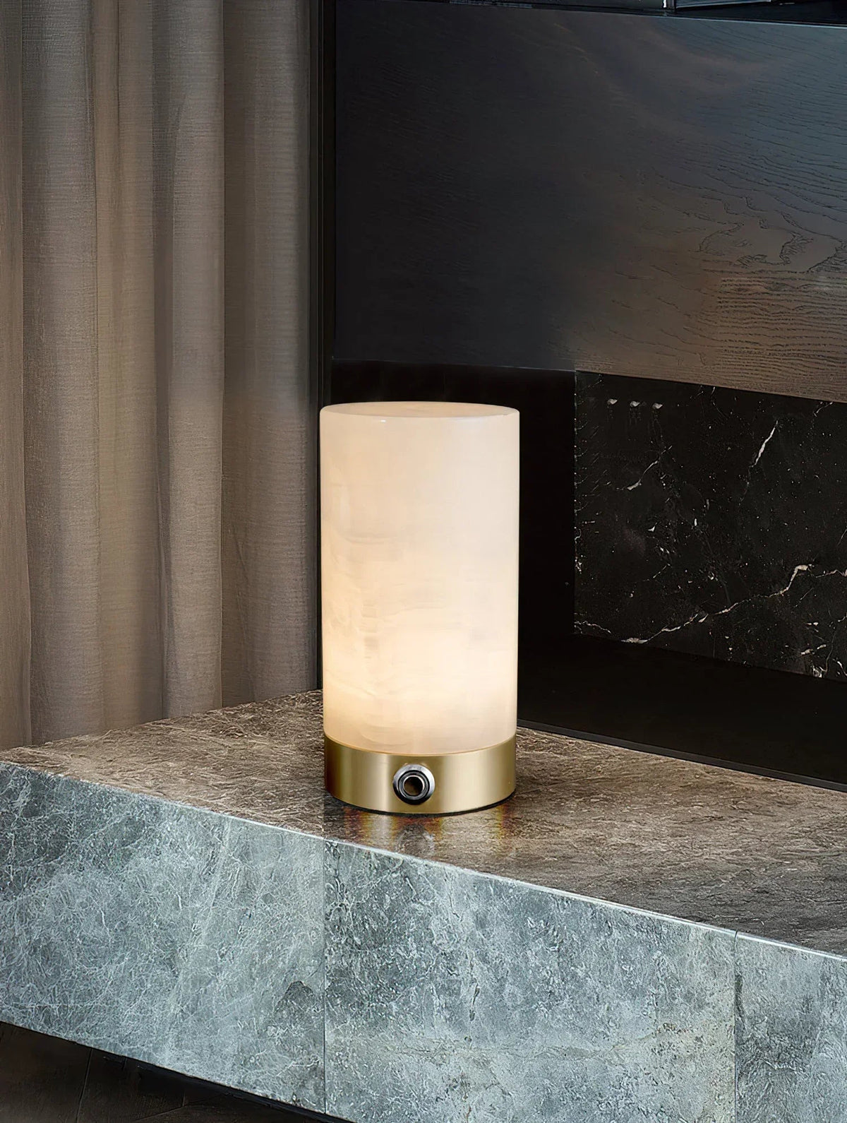 Cylindrical Totem Alabaster Table Lamp