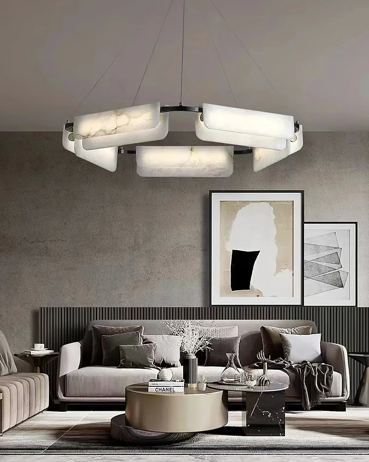 Delia Rectangular Alabaster Chandelier