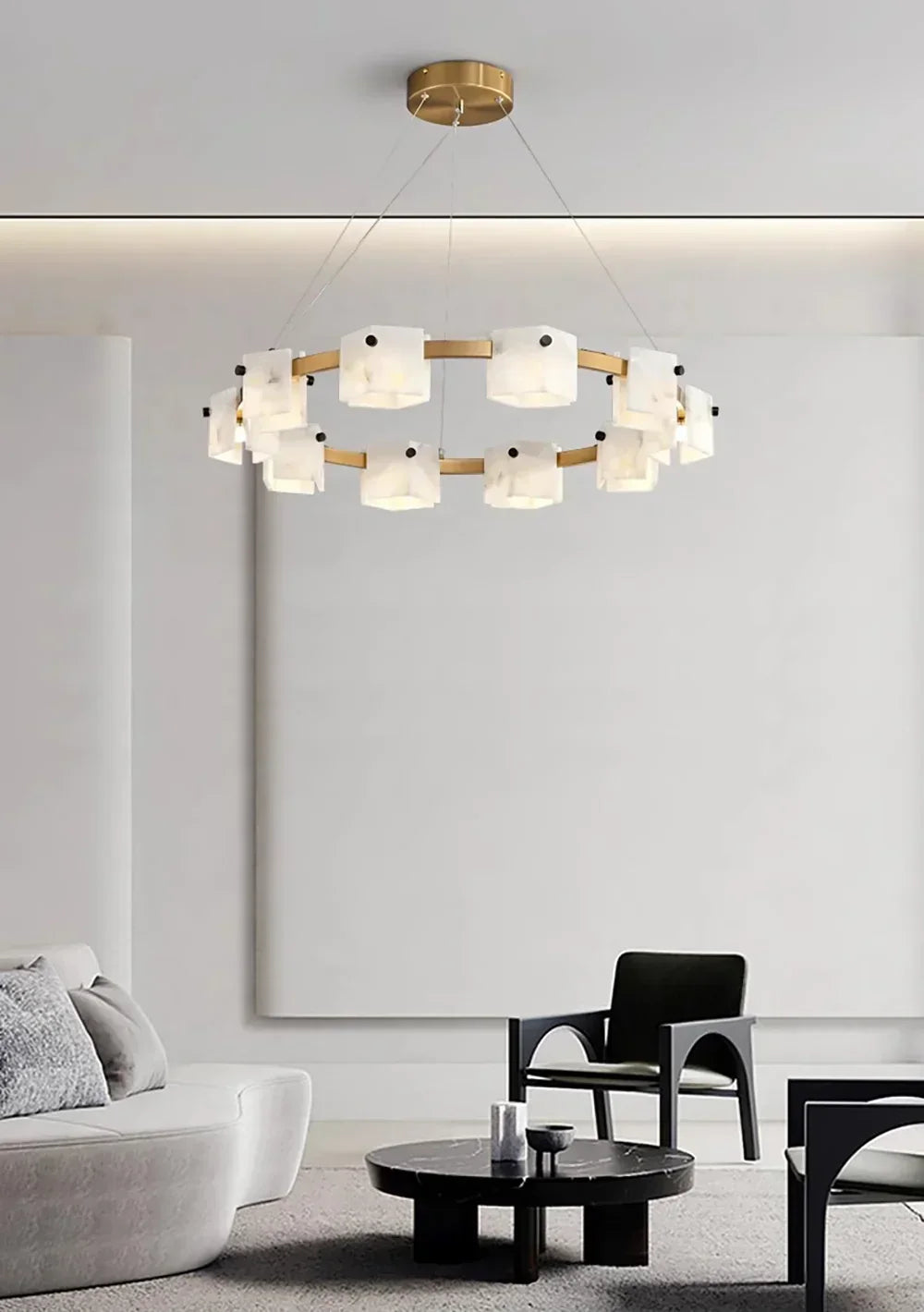 Diamond Shaped Alabaster Ring Chandelier