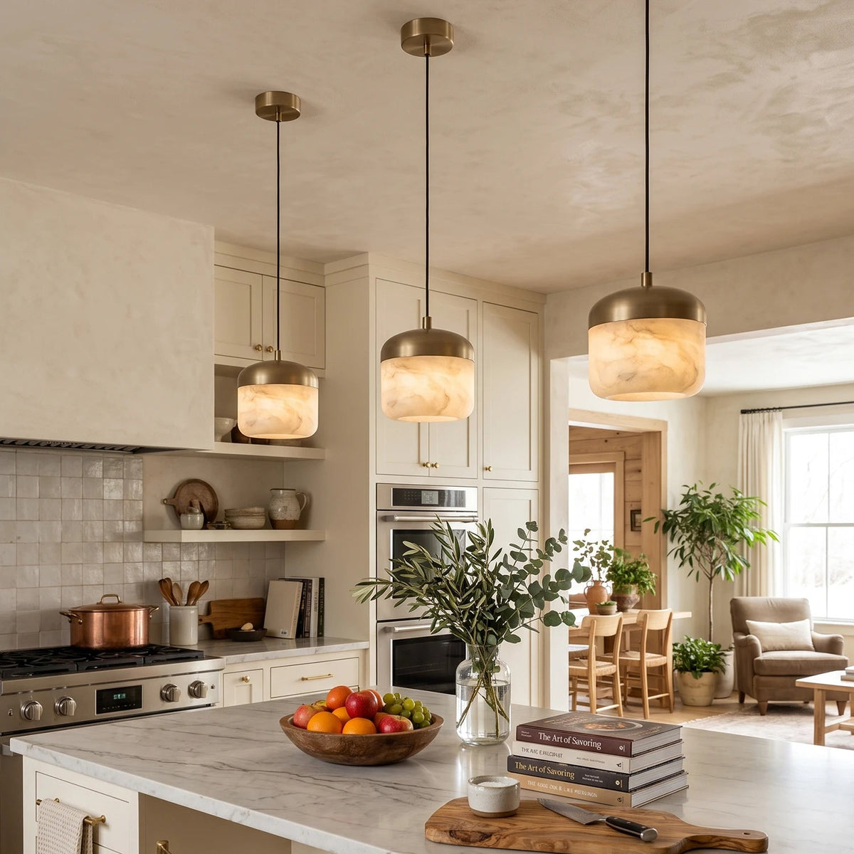 Elin Capped Alabaster Drum Pendant Light