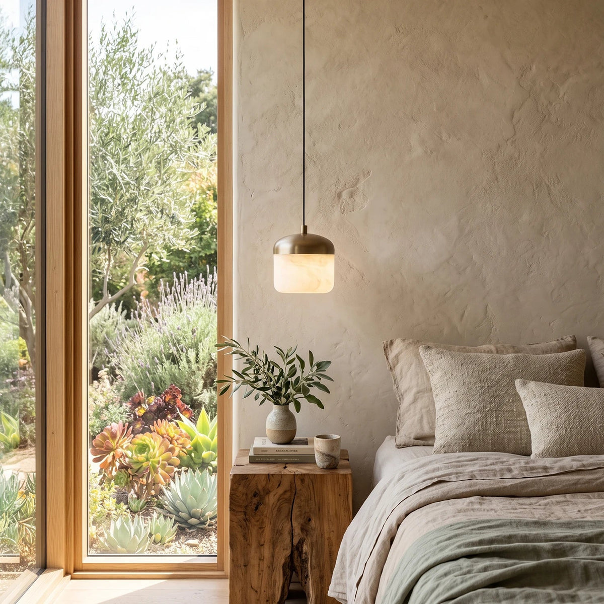 Elin Capped Alabaster Drum Pendant Light