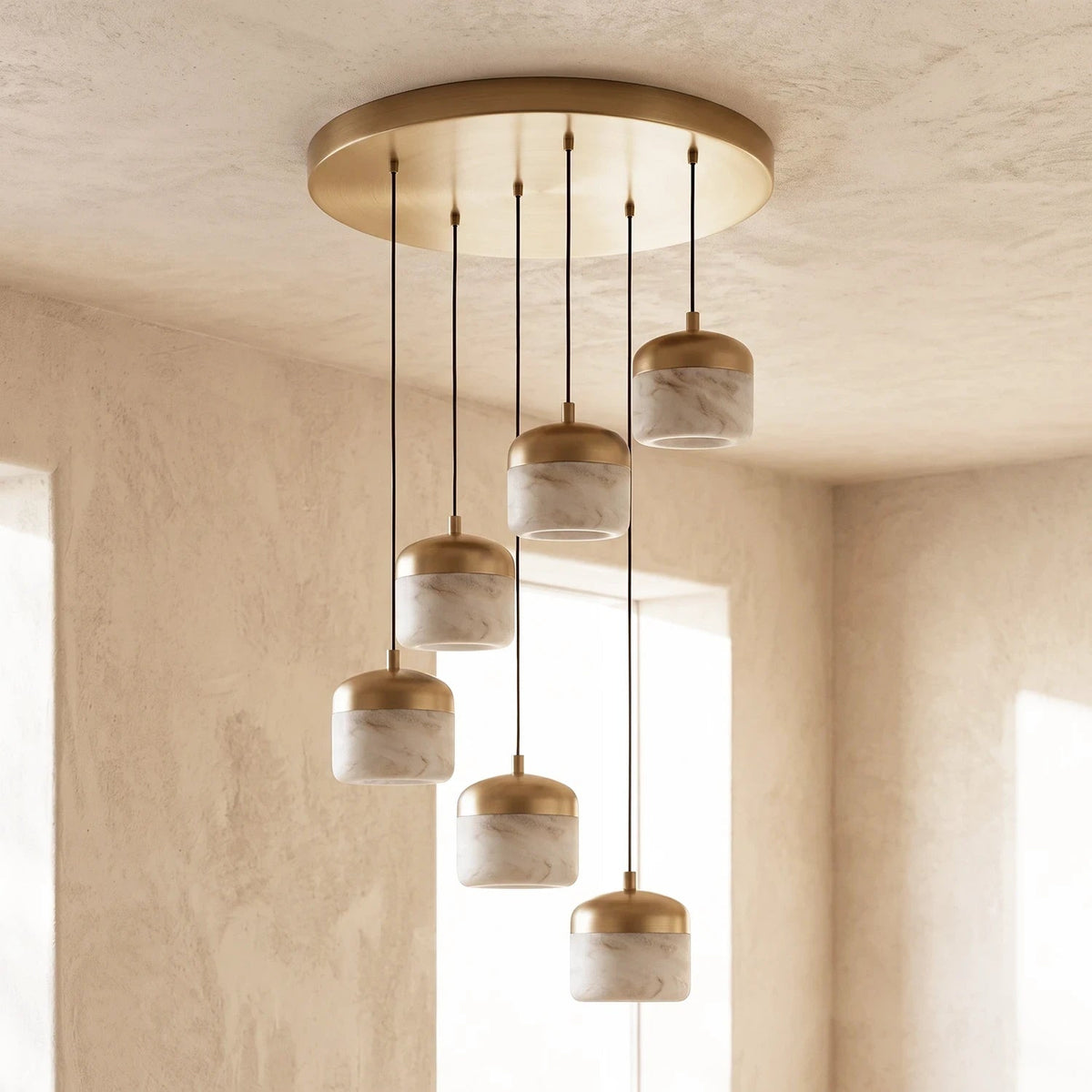 Elin Capped Alabaster Drum Pendant Light
