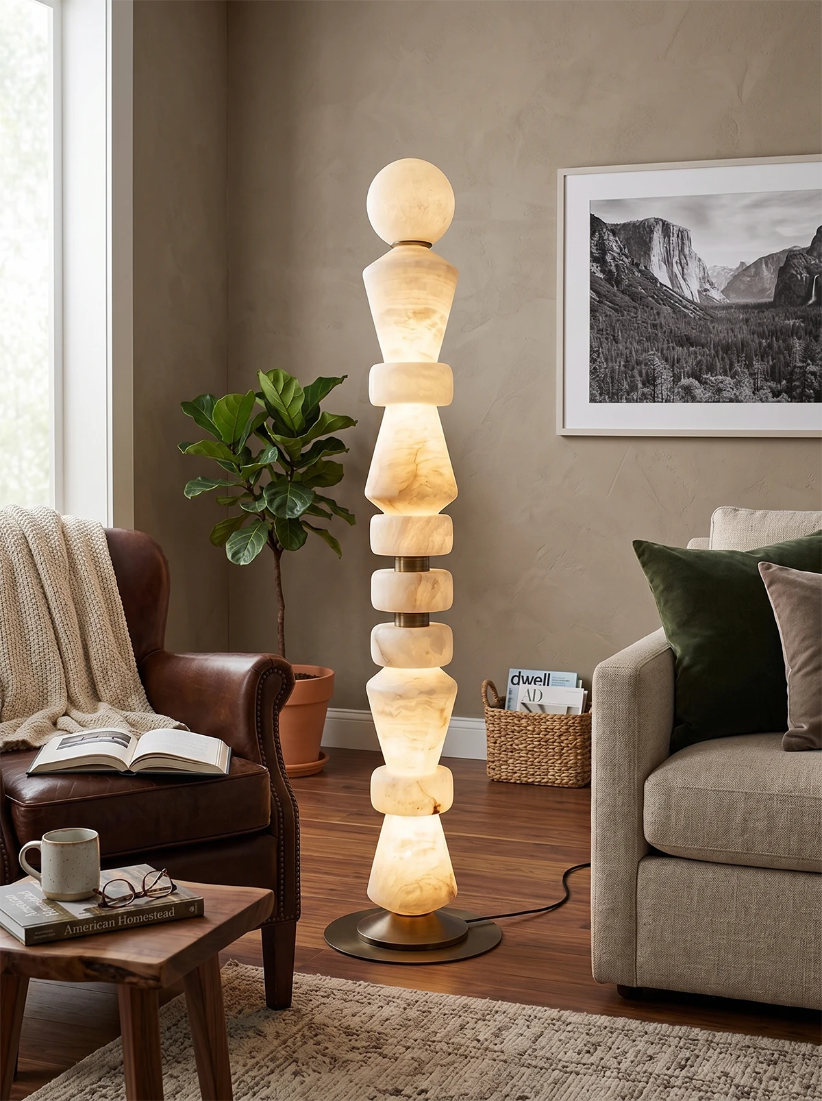 Geometric Alabaster Sculptural Floor Lamp