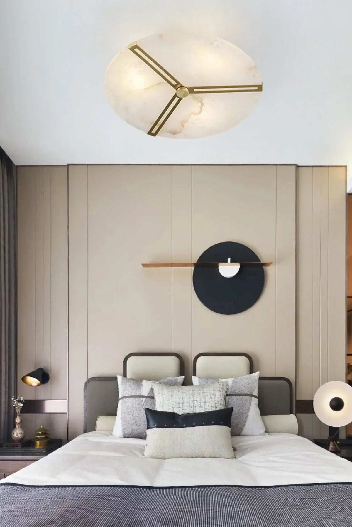 Modern Alabaster Round Copper Ceiling Lamp