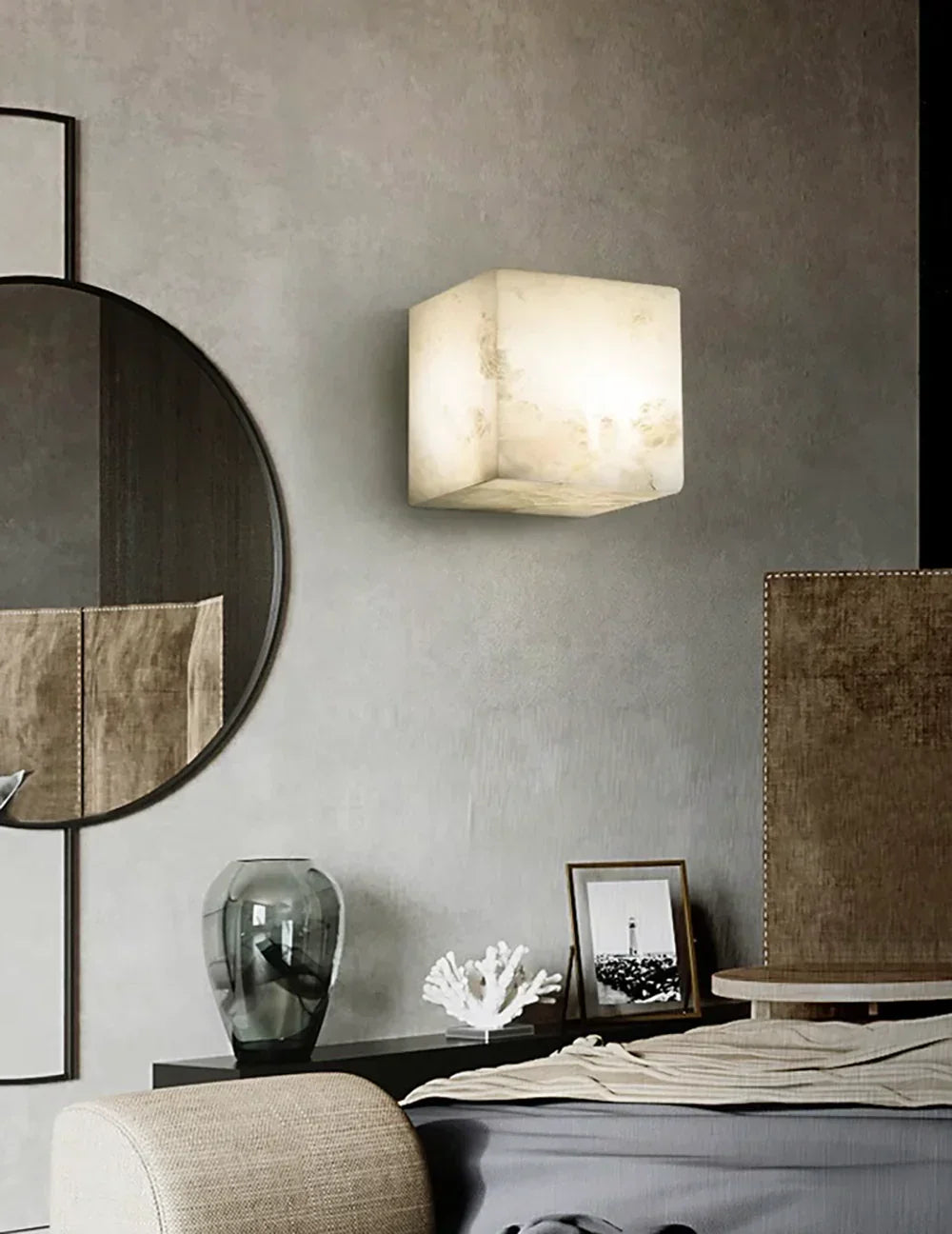 Modern Cube Square Alabaster Wall Sconce
