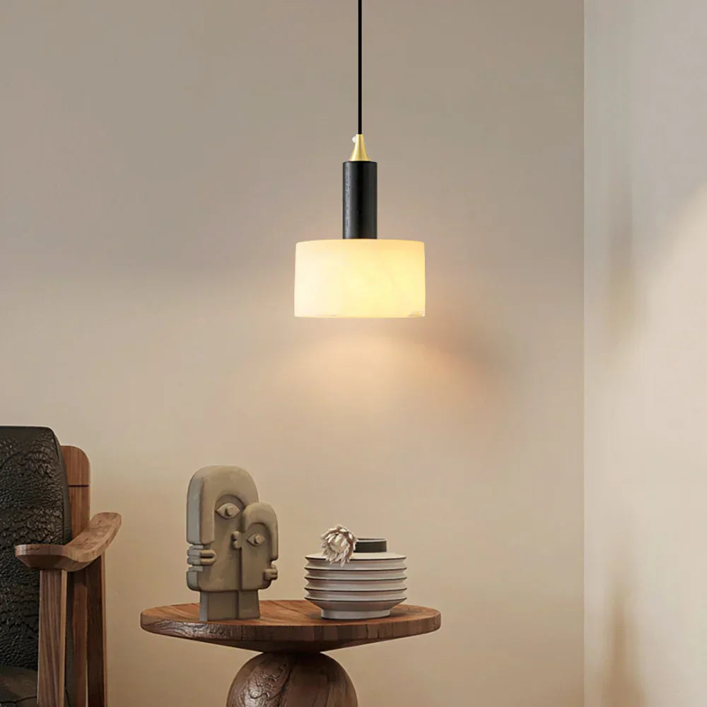Modern Cylindrical Alabaster Pendant Light