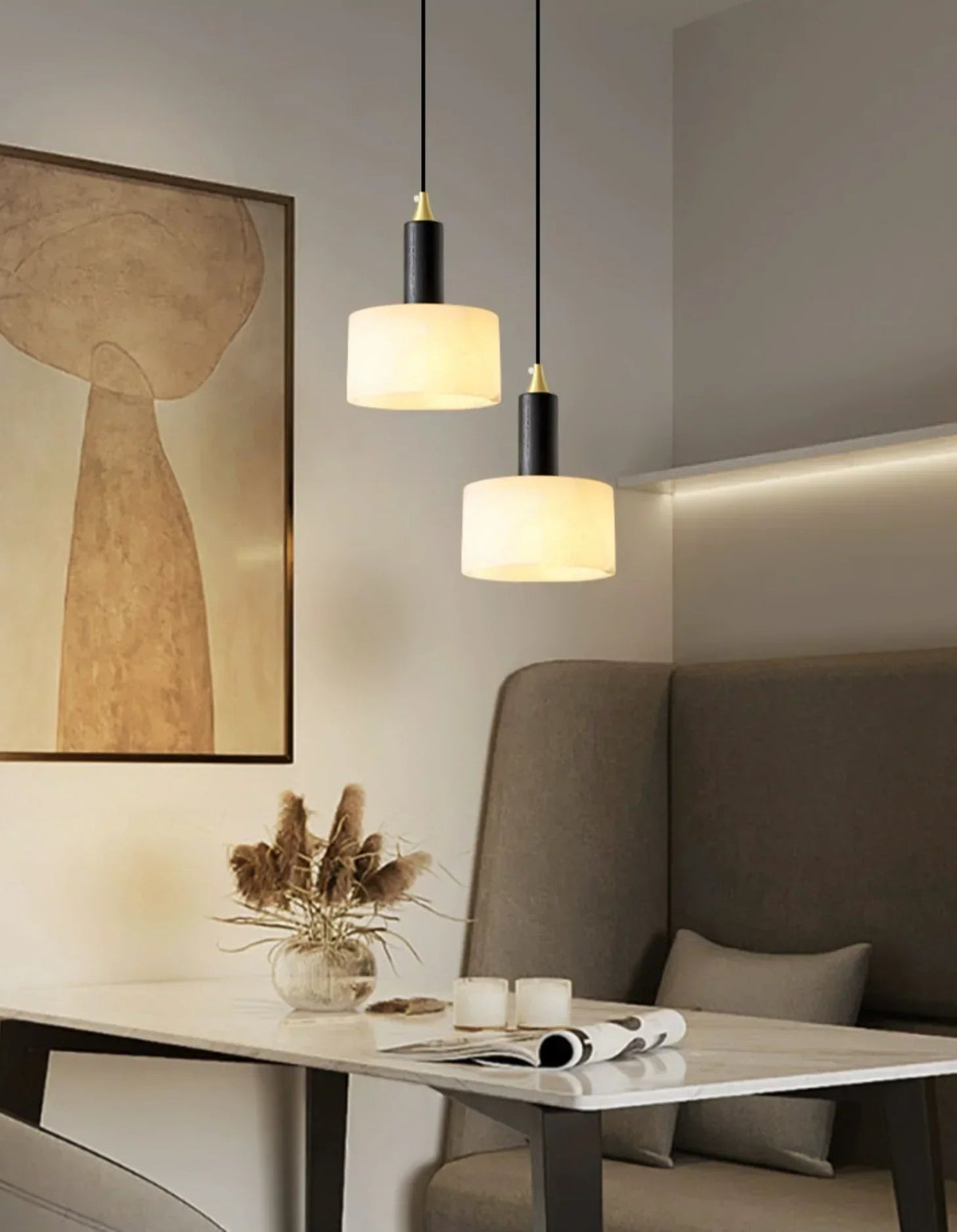 Modern Cylindrical Alabaster Pendant Light