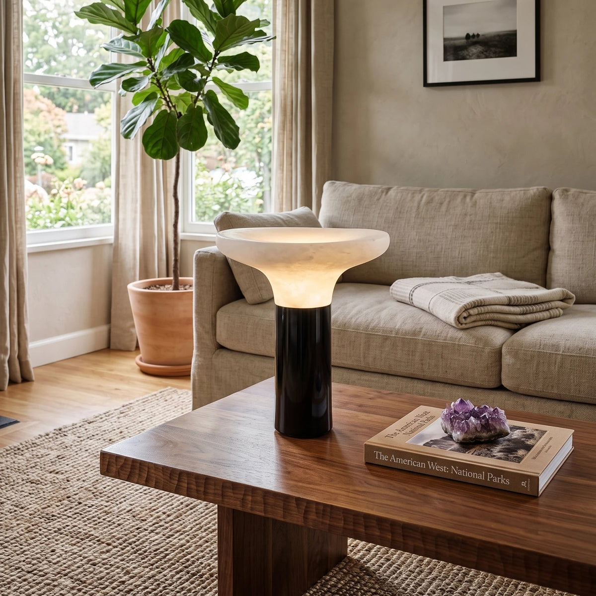 Mushroom Cap Alabaster Table Lamp