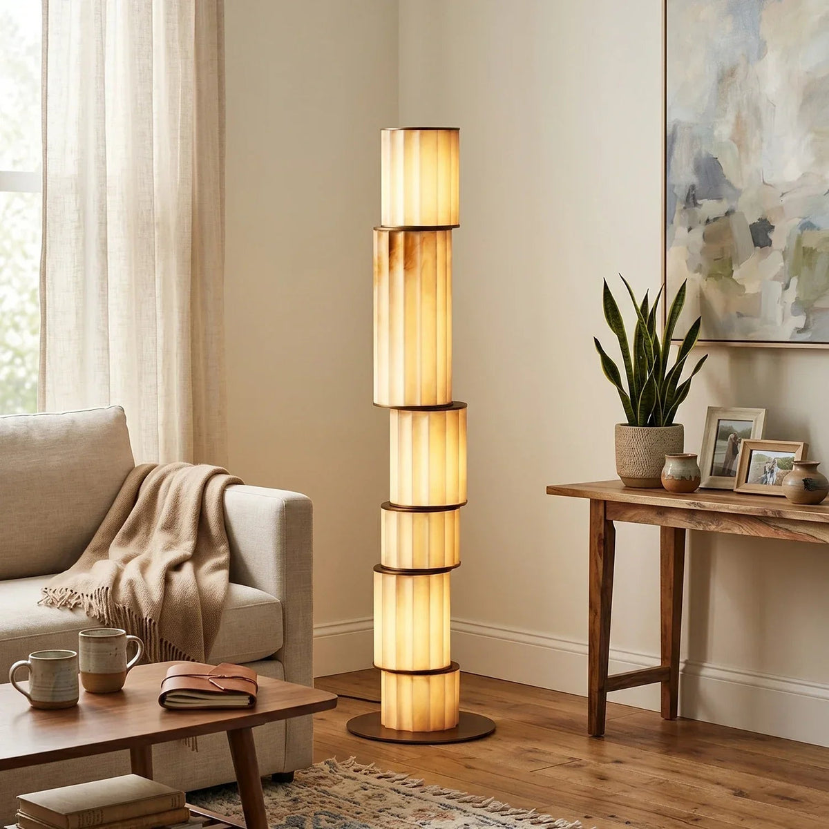 Staggered Fluted Column Alabaster Floor Lamp