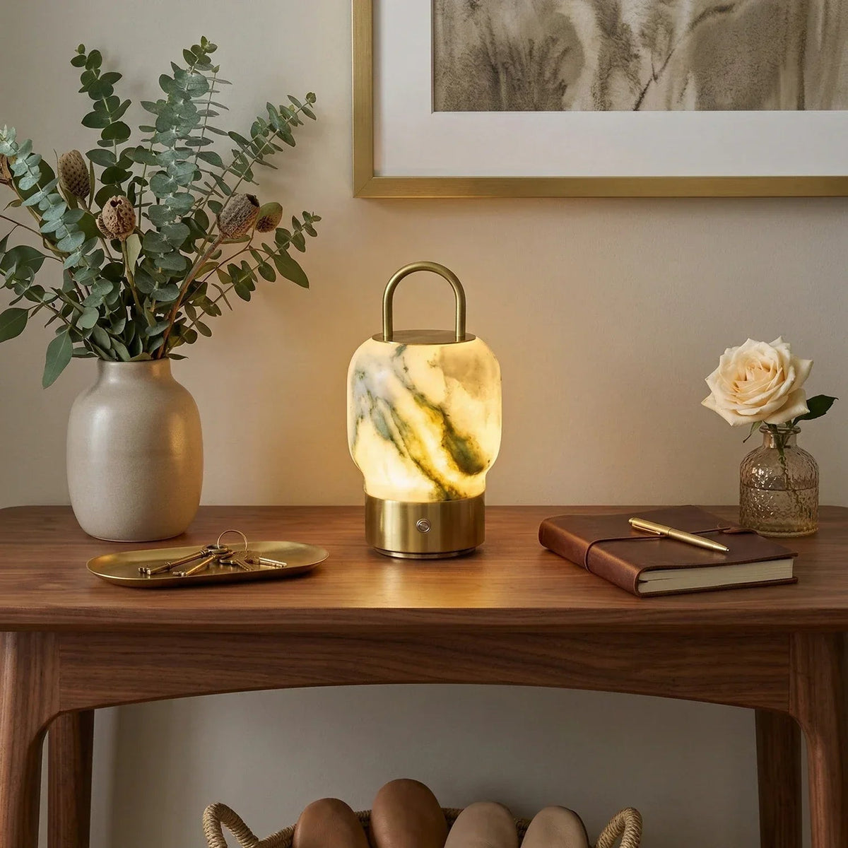 Portable Alabaster Lantern Table Lamp