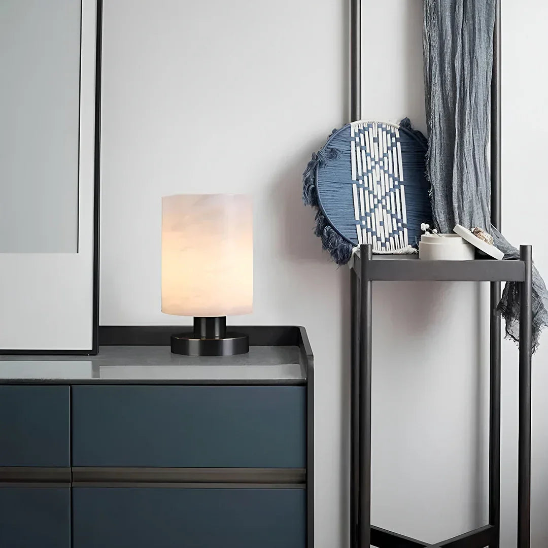 Minimalist Cylindrical Alabaster Table Lamp