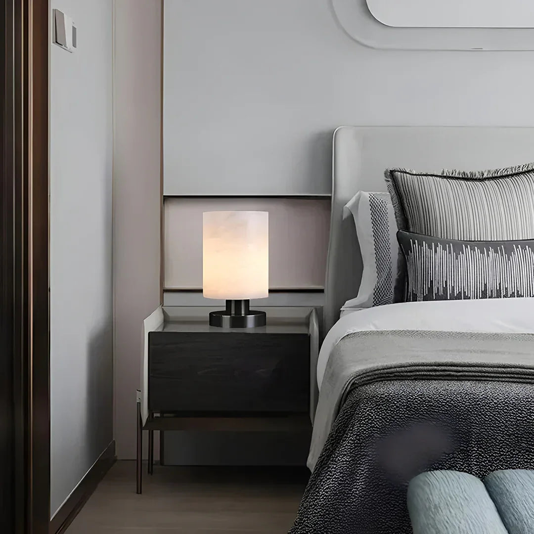 Minimalist Cylindrical Alabaster Table Lamp