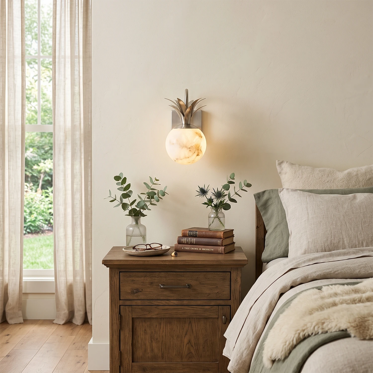 Palmyra Alabaster Globe Palm Wall Sconce