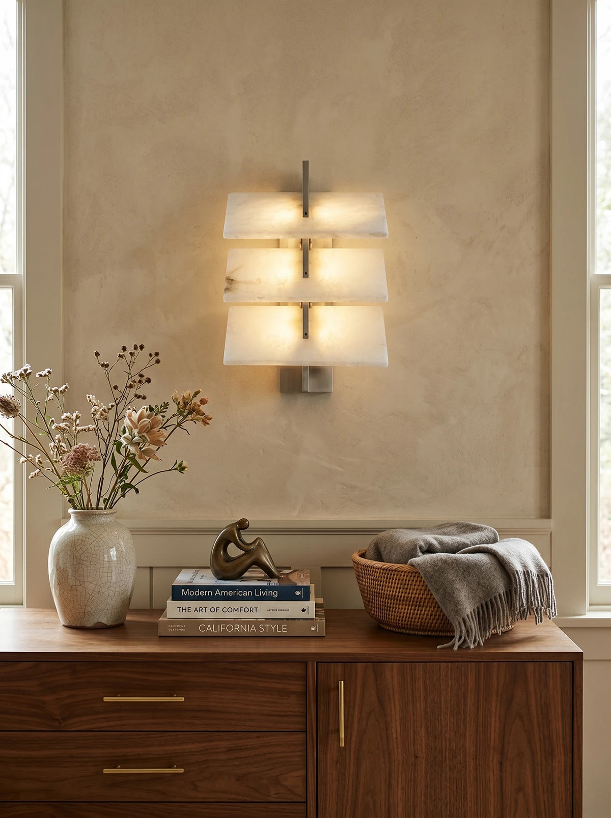 Tiered Alabaster Slab Wall Sconce