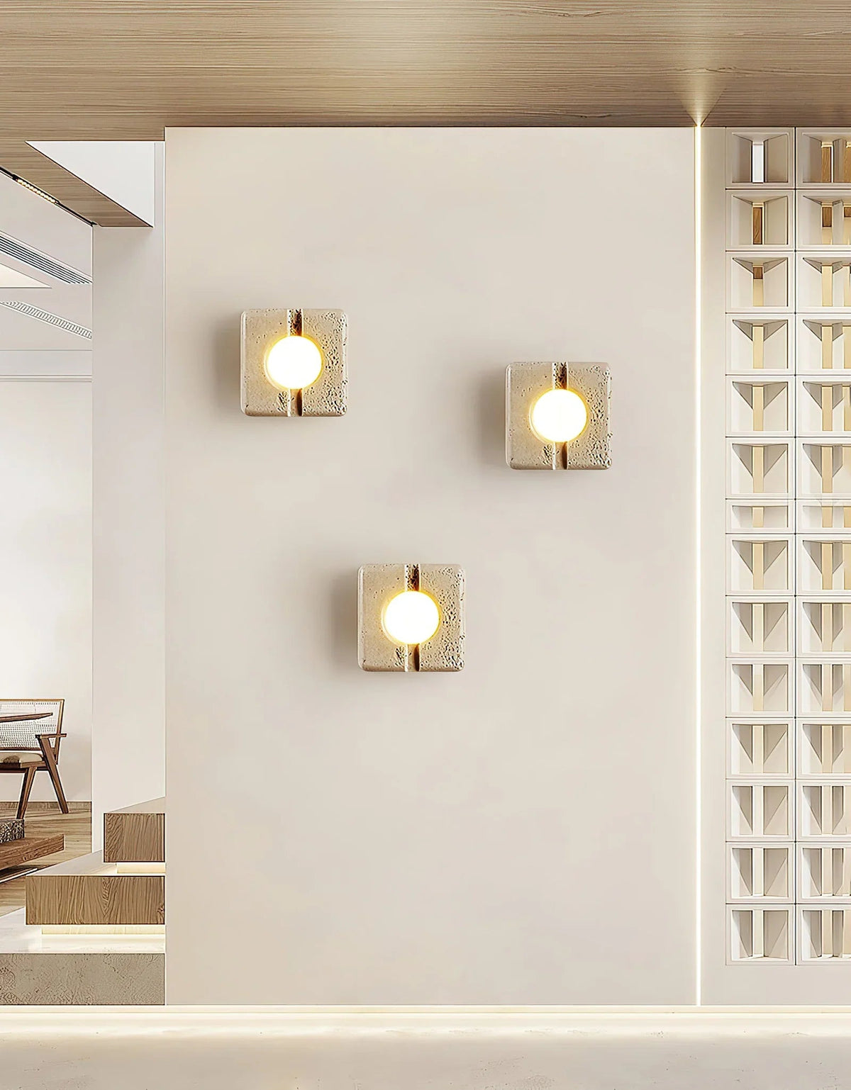 Square Camera Travertine Wall Lamp