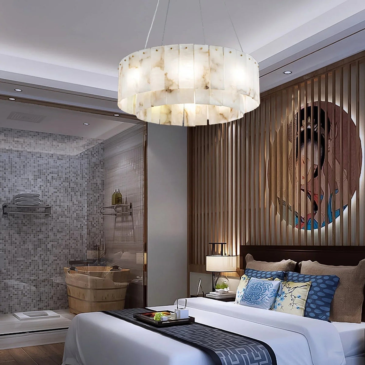 Rectangular Alabaster Round Chandelier