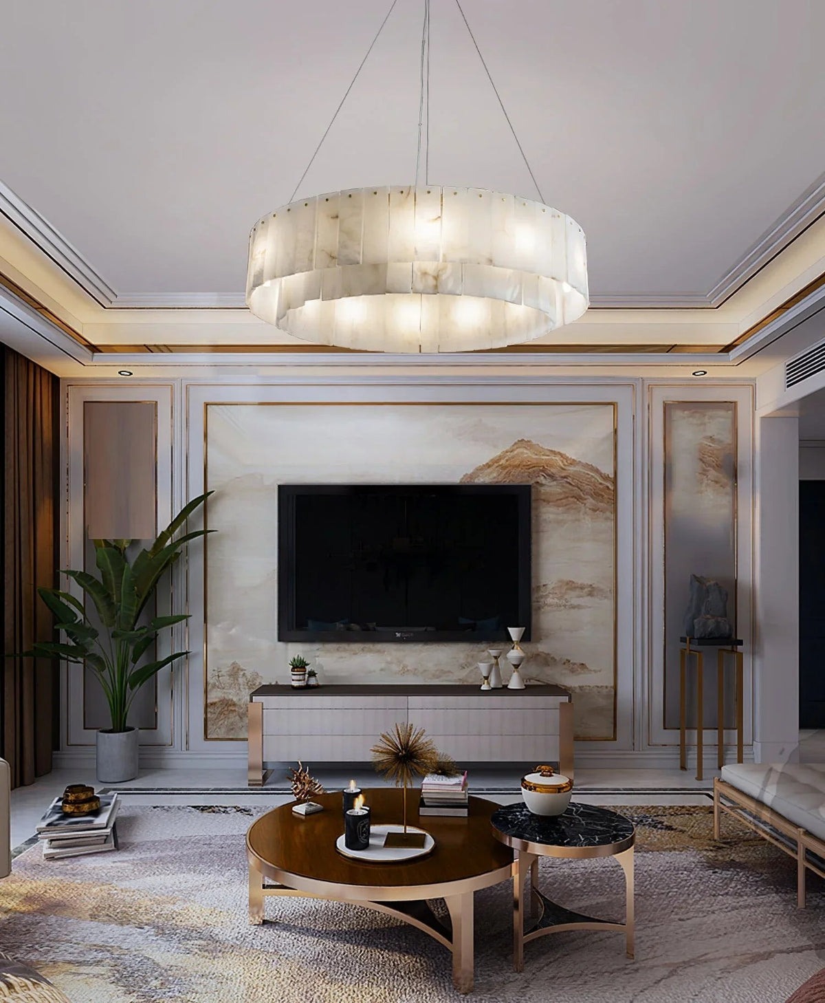 Rectangular Alabaster Round Chandelier